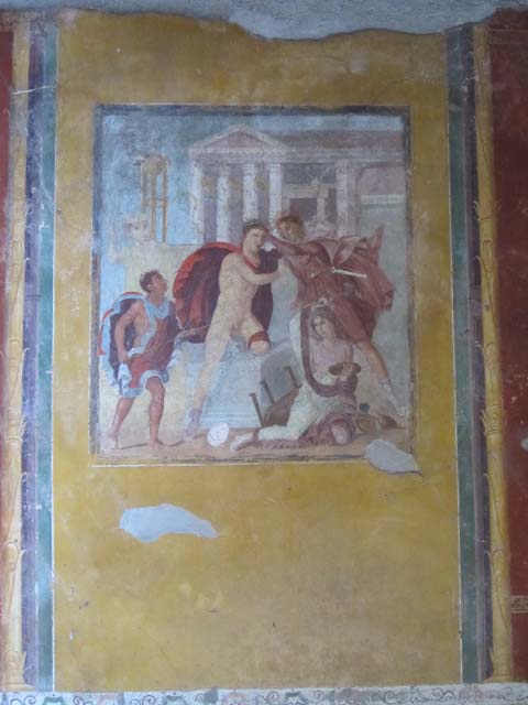 V.4.a, Pompeii. May 2018. Detail Of Central Wall Painting On East Wall ...